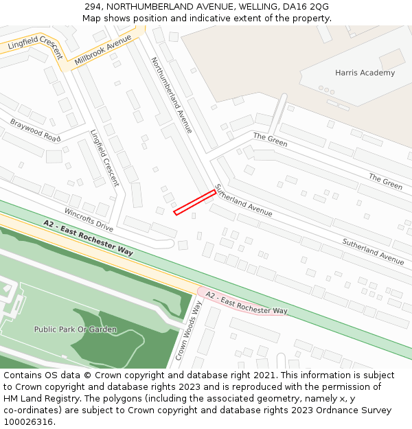 294, NORTHUMBERLAND AVENUE, WELLING, DA16 2QG: Location map and indicative extent of plot