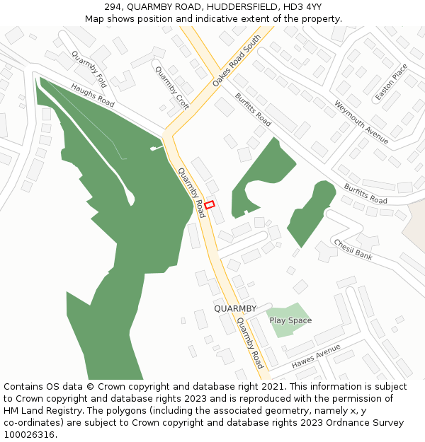 294, QUARMBY ROAD, HUDDERSFIELD, HD3 4YY: Location map and indicative extent of plot
