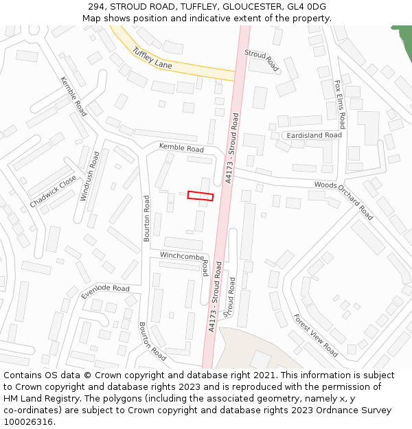 294, STROUD ROAD, TUFFLEY, GLOUCESTER, GL4 0DG: Location map and indicative extent of plot