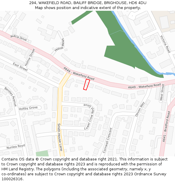 294, WAKEFIELD ROAD, BAILIFF BRIDGE, BRIGHOUSE, HD6 4DU: Location map and indicative extent of plot