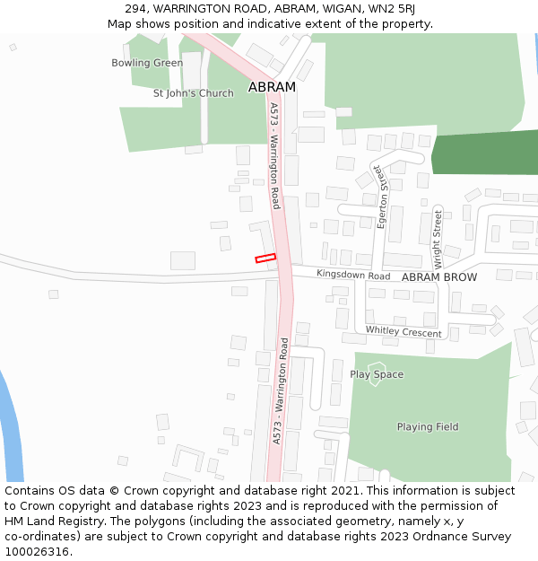 294, WARRINGTON ROAD, ABRAM, WIGAN, WN2 5RJ: Location map and indicative extent of plot