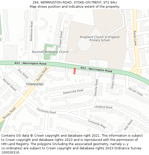 294, WERRINGTON ROAD, STOKE-ON-TRENT, ST2 9AU: Location map and indicative extent of plot