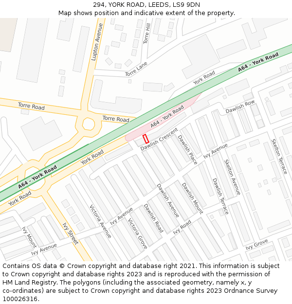294, YORK ROAD, LEEDS, LS9 9DN: Location map and indicative extent of plot