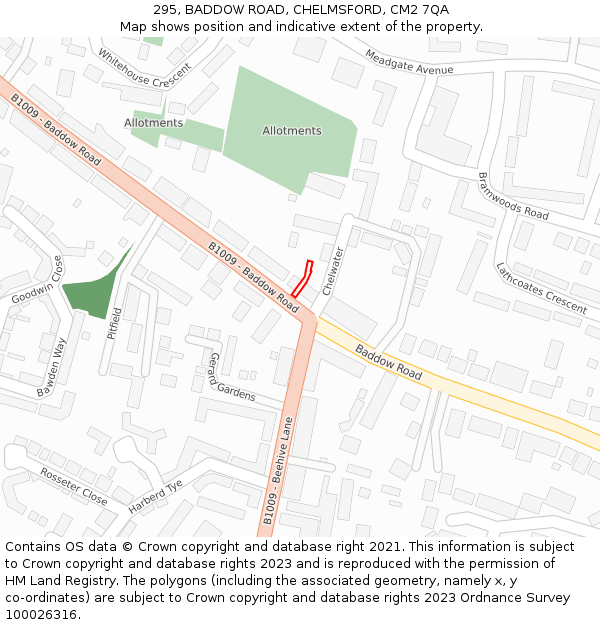 295, BADDOW ROAD, CHELMSFORD, CM2 7QA: Location map and indicative extent of plot
