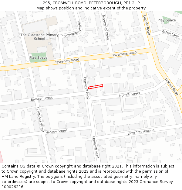 295, CROMWELL ROAD, PETERBOROUGH, PE1 2HP: Location map and indicative extent of plot