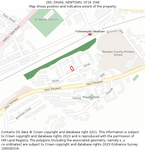 295, DINAS, NEWTOWN, SY16 1NW: Location map and indicative extent of plot