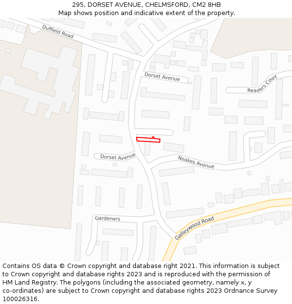 295, DORSET AVENUE, CHELMSFORD, CM2 8HB: Location map and indicative extent of plot