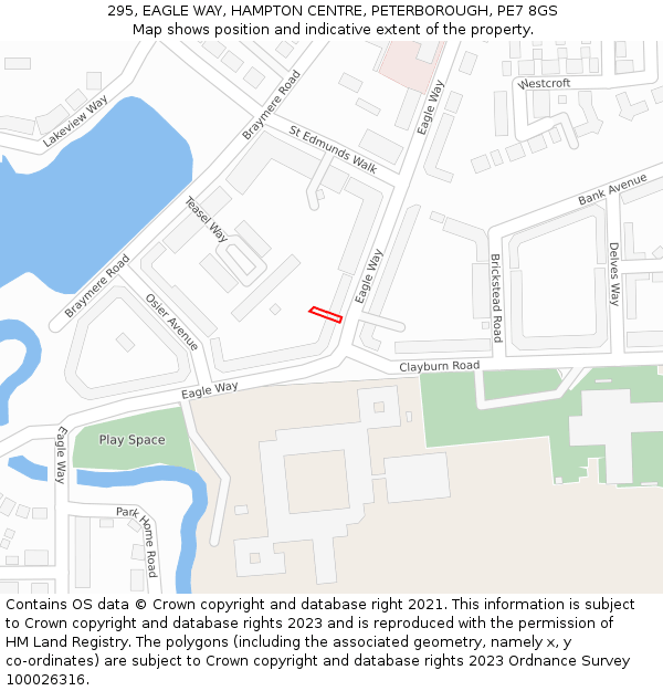 295, EAGLE WAY, HAMPTON CENTRE, PETERBOROUGH, PE7 8GS: Location map and indicative extent of plot