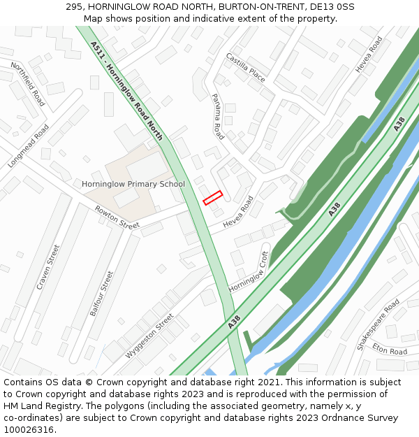 295, HORNINGLOW ROAD NORTH, BURTON-ON-TRENT, DE13 0SS: Location map and indicative extent of plot