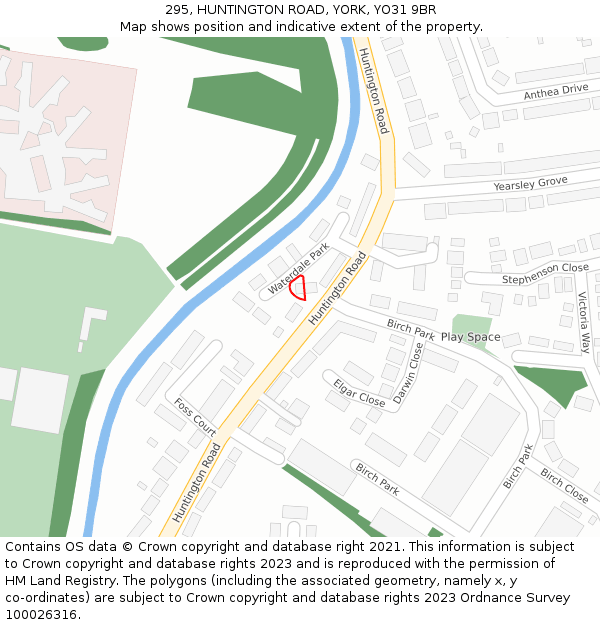 295, HUNTINGTON ROAD, YORK, YO31 9BR: Location map and indicative extent of plot