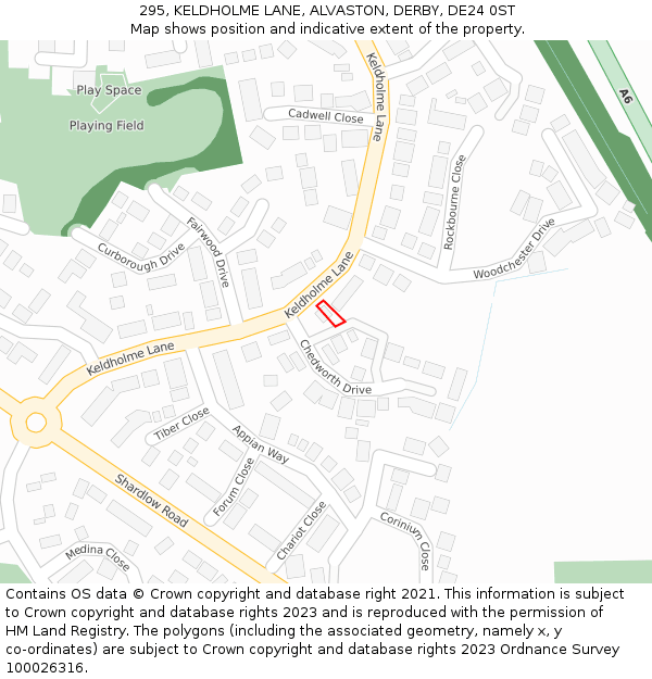 295, KELDHOLME LANE, ALVASTON, DERBY, DE24 0ST: Location map and indicative extent of plot