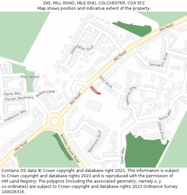 295, MILL ROAD, MILE END, COLCHESTER, CO4 5FZ: Location map and indicative extent of plot