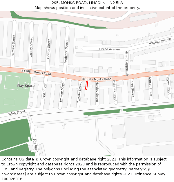 295, MONKS ROAD, LINCOLN, LN2 5LA: Location map and indicative extent of plot