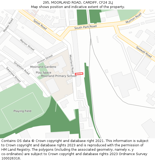 295, MOORLAND ROAD, CARDIFF, CF24 2LJ: Location map and indicative extent of plot