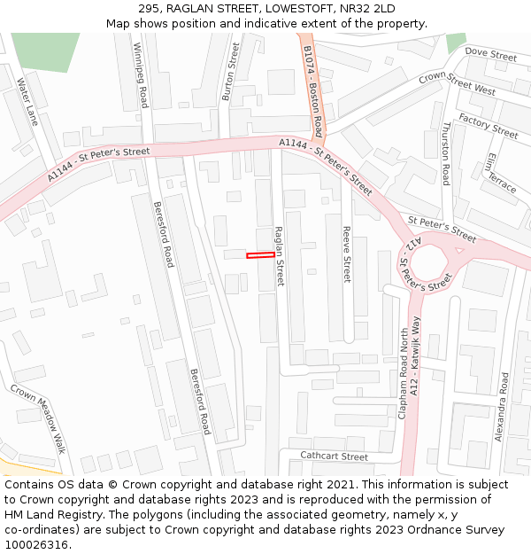 295, RAGLAN STREET, LOWESTOFT, NR32 2LD: Location map and indicative extent of plot