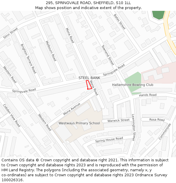 295, SPRINGVALE ROAD, SHEFFIELD, S10 1LL: Location map and indicative extent of plot