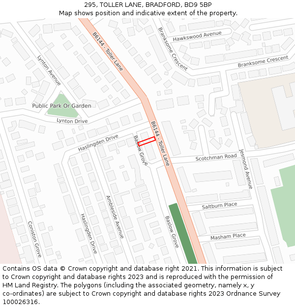 295, TOLLER LANE, BRADFORD, BD9 5BP: Location map and indicative extent of plot