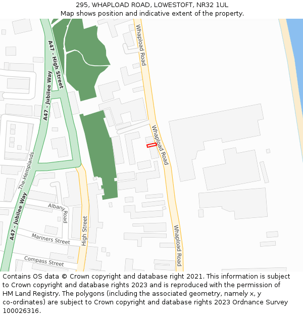 295, WHAPLOAD ROAD, LOWESTOFT, NR32 1UL: Location map and indicative extent of plot