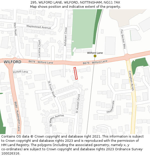 295, WILFORD LANE, WILFORD, NOTTINGHAM, NG11 7AX: Location map and indicative extent of plot