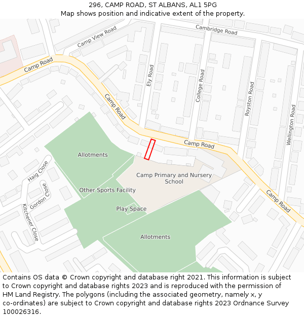 296, CAMP ROAD, ST ALBANS, AL1 5PG: Location map and indicative extent of plot