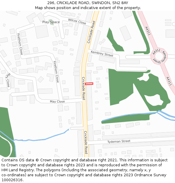 296, CRICKLADE ROAD, SWINDON, SN2 8AY: Location map and indicative extent of plot