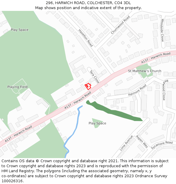 296, HARWICH ROAD, COLCHESTER, CO4 3DL: Location map and indicative extent of plot