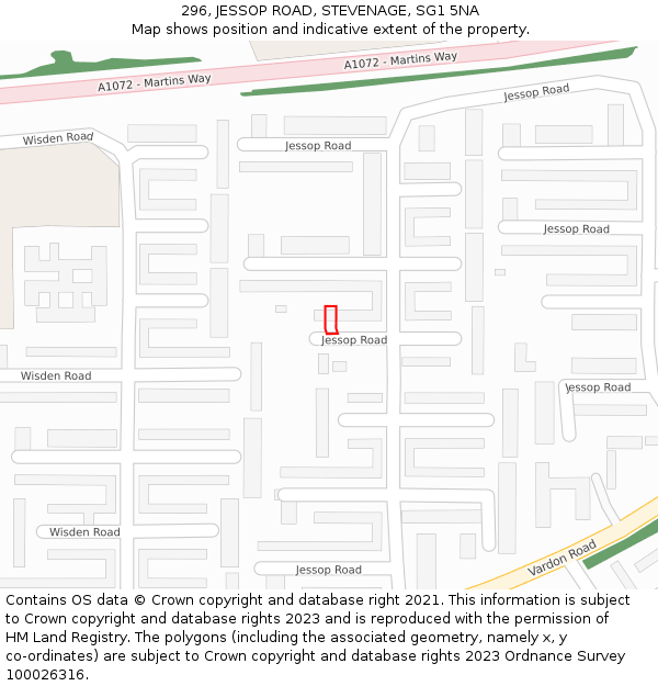 296, JESSOP ROAD, STEVENAGE, SG1 5NA: Location map and indicative extent of plot