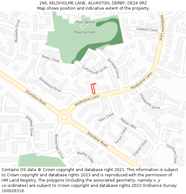 296, KELDHOLME LANE, ALVASTON, DERBY, DE24 0RZ: Location map and indicative extent of plot