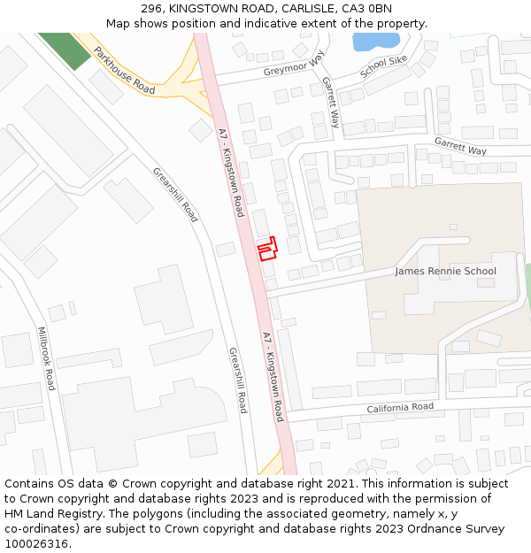 296, KINGSTOWN ROAD, CARLISLE, CA3 0BN: Location map and indicative extent of plot