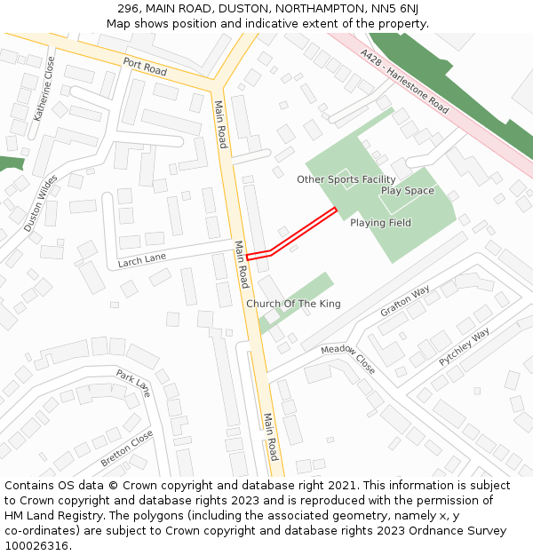 296, MAIN ROAD, DUSTON, NORTHAMPTON, NN5 6NJ: Location map and indicative extent of plot