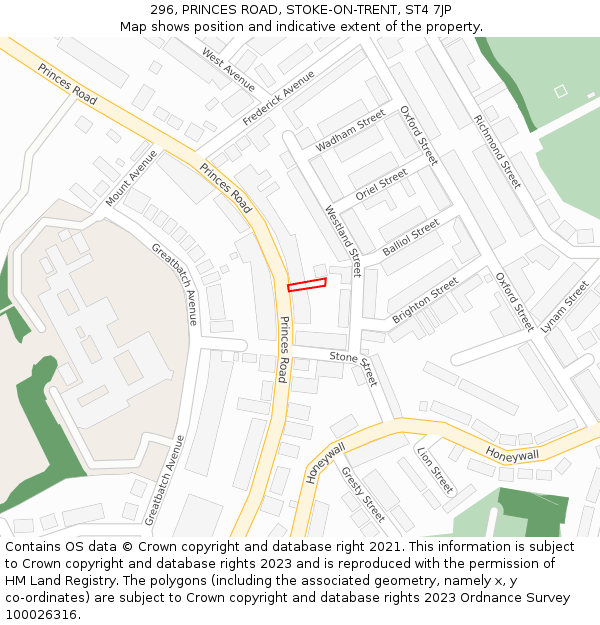 296, PRINCES ROAD, STOKE-ON-TRENT, ST4 7JP: Location map and indicative extent of plot
