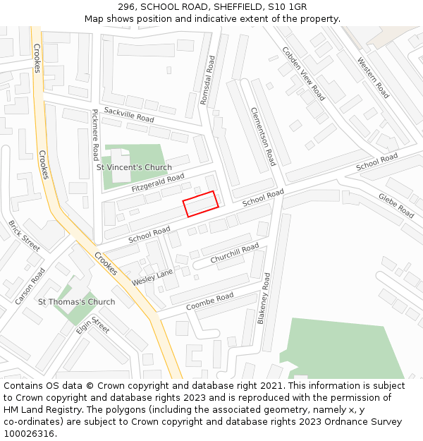 296, SCHOOL ROAD, SHEFFIELD, S10 1GR: Location map and indicative extent of plot