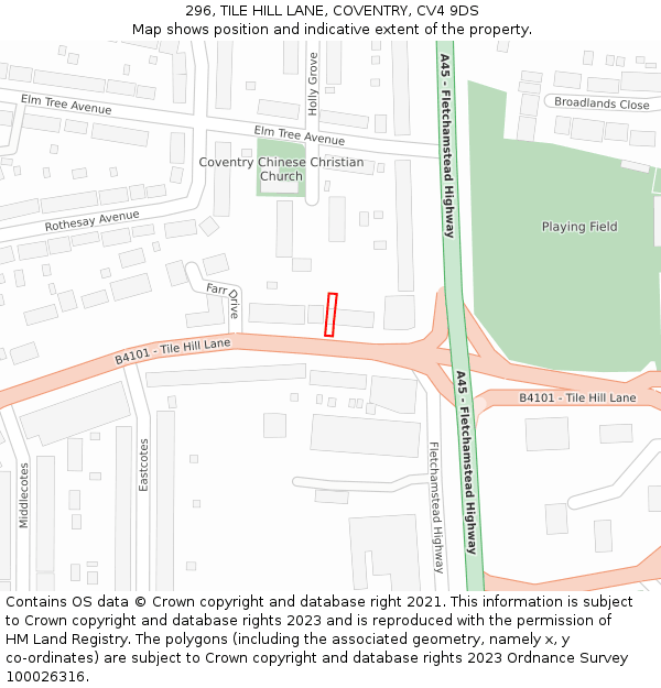 296, TILE HILL LANE, COVENTRY, CV4 9DS: Location map and indicative extent of plot