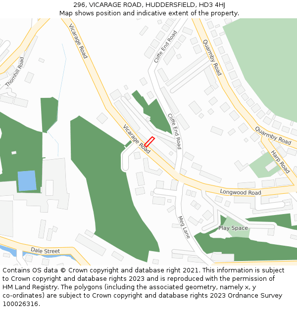 296, VICARAGE ROAD, HUDDERSFIELD, HD3 4HJ: Location map and indicative extent of plot