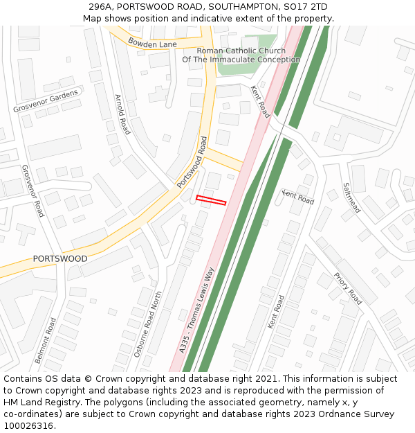 296A, PORTSWOOD ROAD, SOUTHAMPTON, SO17 2TD: Location map and indicative extent of plot