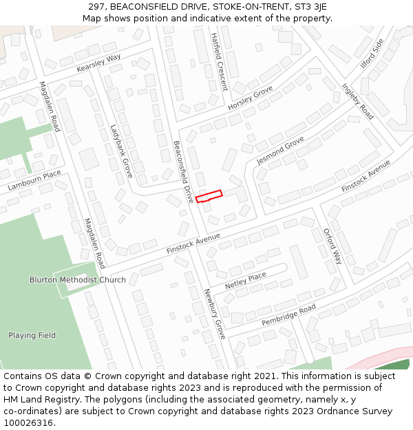 297, BEACONSFIELD DRIVE, STOKE-ON-TRENT, ST3 3JE: Location map and indicative extent of plot