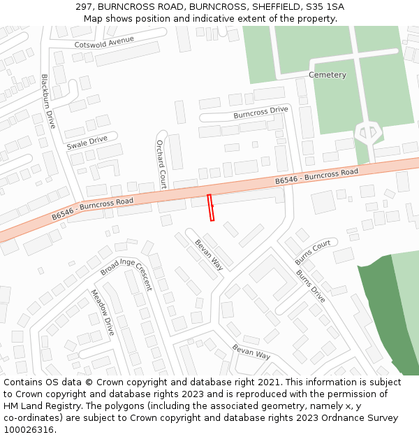 297, BURNCROSS ROAD, BURNCROSS, SHEFFIELD, S35 1SA: Location map and indicative extent of plot
