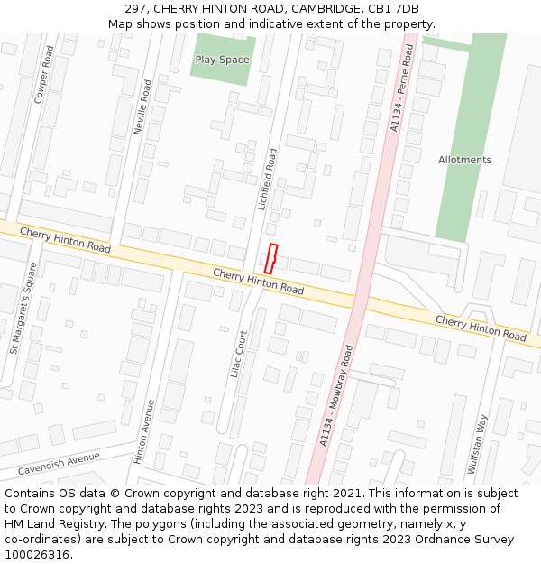 297, CHERRY HINTON ROAD, CAMBRIDGE, CB1 7DB: Location map and indicative extent of plot