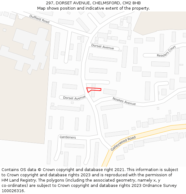 297, DORSET AVENUE, CHELMSFORD, CM2 8HB: Location map and indicative extent of plot