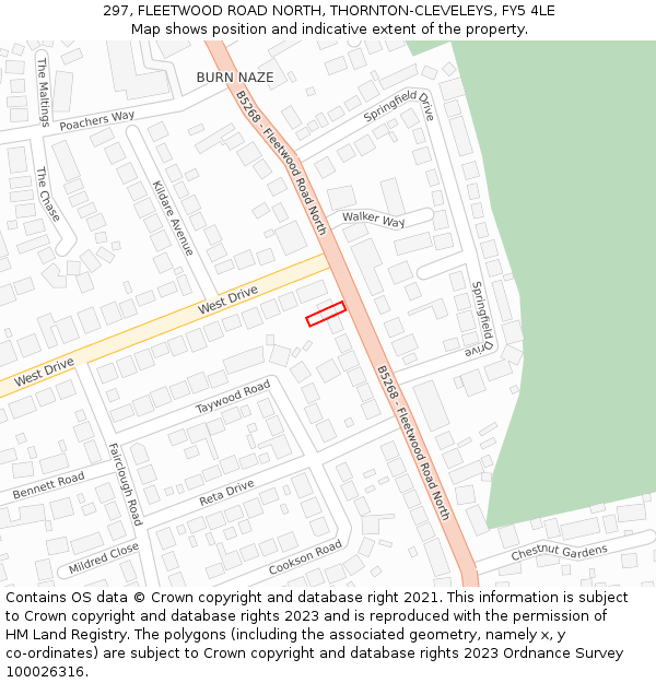297, FLEETWOOD ROAD NORTH, THORNTON-CLEVELEYS, FY5 4LE: Location map and indicative extent of plot