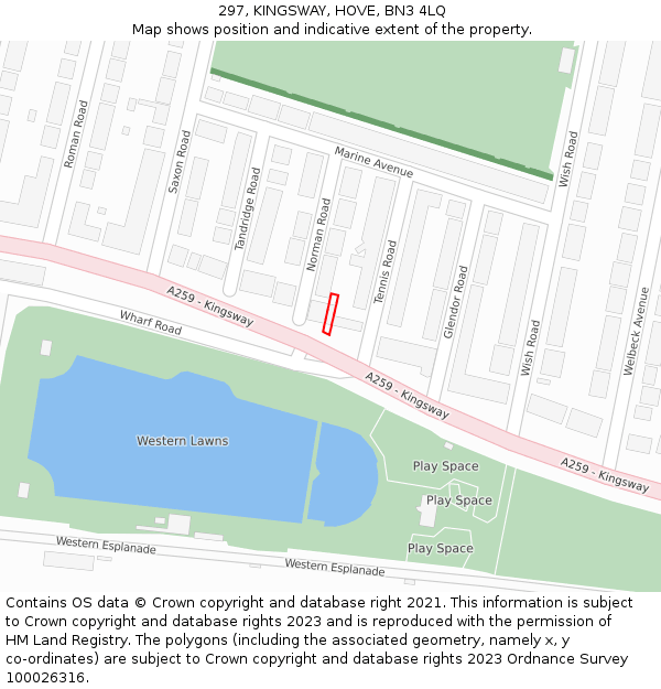 297, KINGSWAY, HOVE, BN3 4LQ: Location map and indicative extent of plot