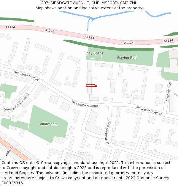 297, MEADGATE AVENUE, CHELMSFORD, CM2 7NL: Location map and indicative extent of plot