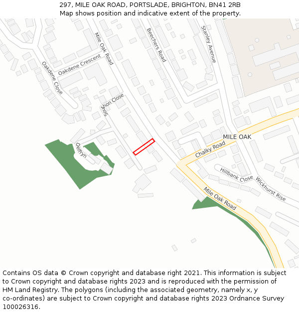 297, MILE OAK ROAD, PORTSLADE, BRIGHTON, BN41 2RB: Location map and indicative extent of plot