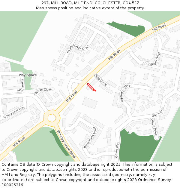 297, MILL ROAD, MILE END, COLCHESTER, CO4 5FZ: Location map and indicative extent of plot