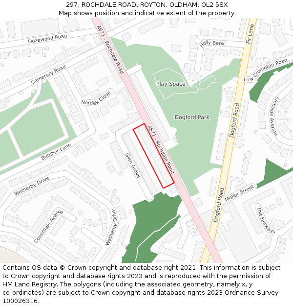 297, ROCHDALE ROAD, ROYTON, OLDHAM, OL2 5SX: Location map and indicative extent of plot