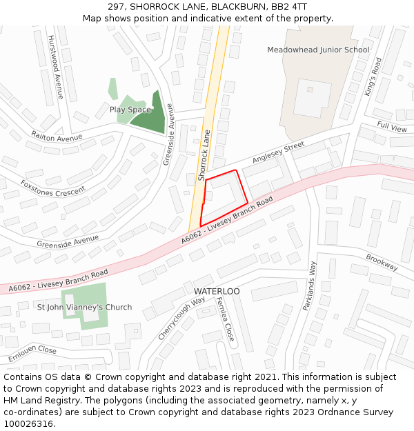 297, SHORROCK LANE, BLACKBURN, BB2 4TT: Location map and indicative extent of plot