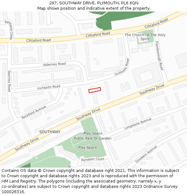 297, SOUTHWAY DRIVE, PLYMOUTH, PL6 6QN: Location map and indicative extent of plot
