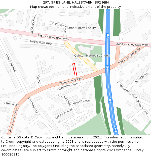 297, SPIES LANE, HALESOWEN, B62 9BN: Location map and indicative extent of plot