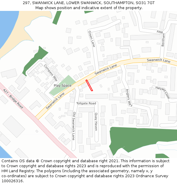 297, SWANWICK LANE, LOWER SWANWICK, SOUTHAMPTON, SO31 7GT: Location map and indicative extent of plot