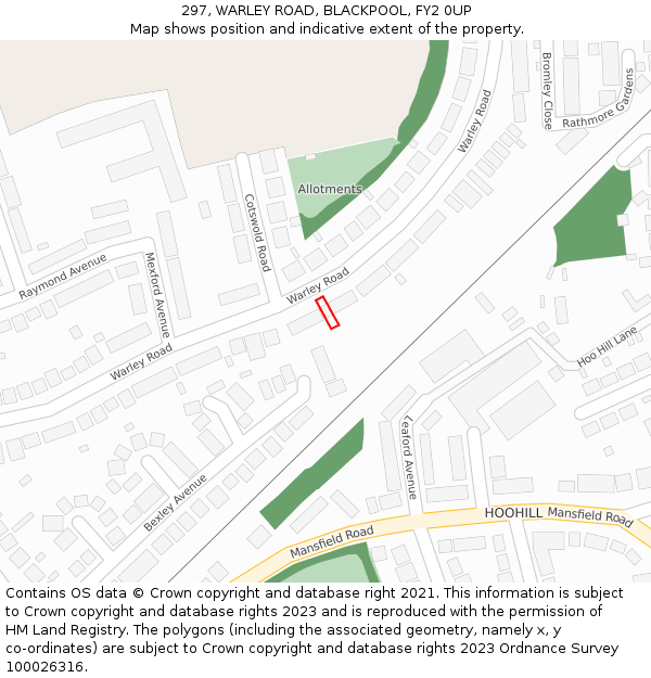 297, WARLEY ROAD, BLACKPOOL, FY2 0UP: Location map and indicative extent of plot